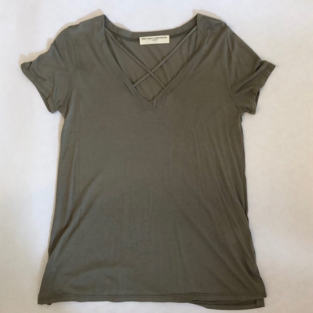 Green V-neck T-shirt
